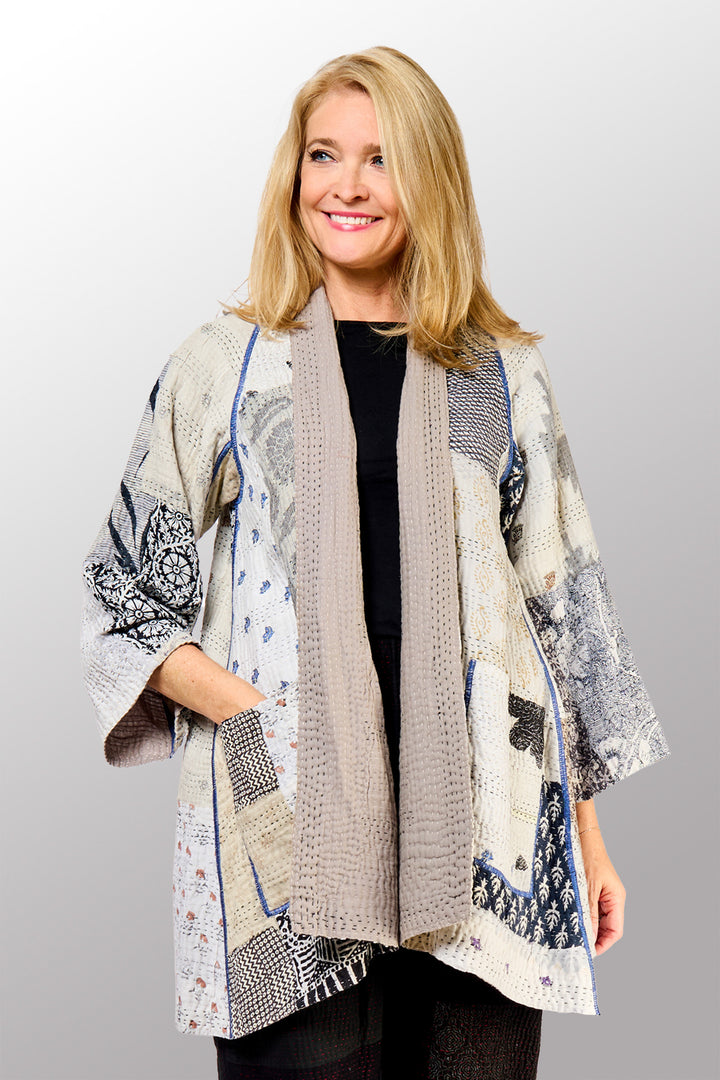 POWDER PATCH KANTHA A-LINE JACKET - pd4003-gry -