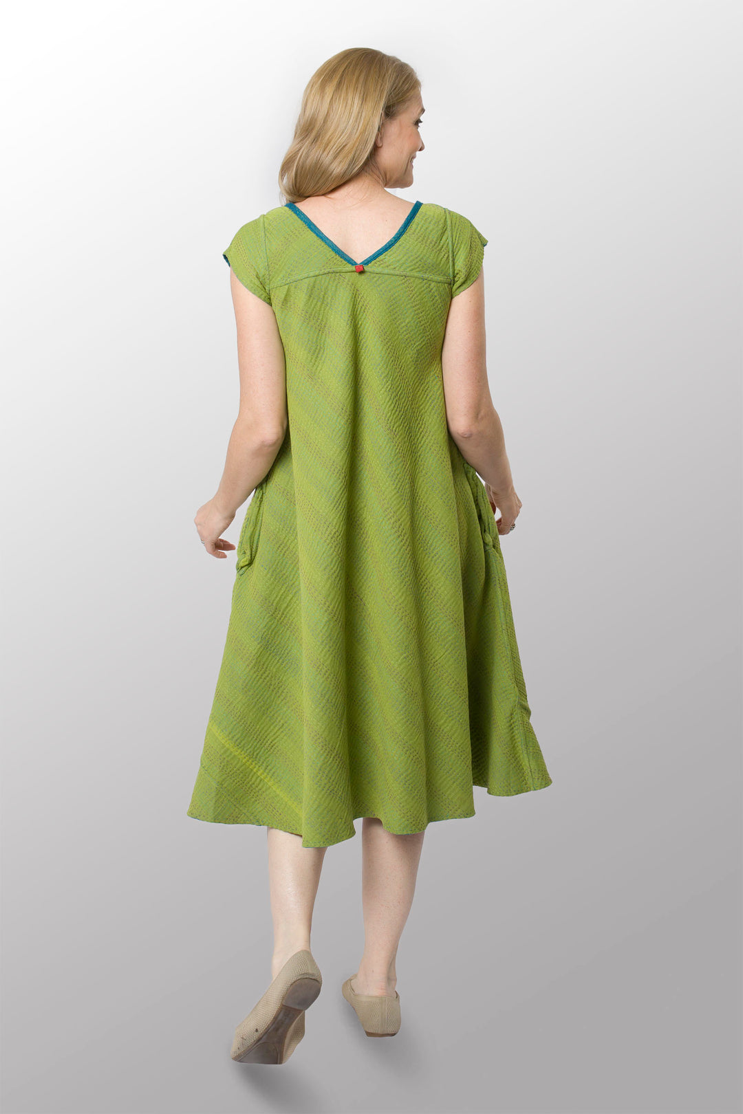 BLOOMING FLOWERS KANTHA CAP SLV. FLARE DRESS - bf4425-blu -