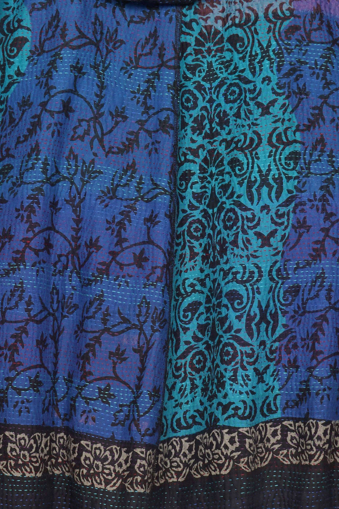 BAGH PRINT KANTHA HOODED A-LINE JKT - bg2050-blu -