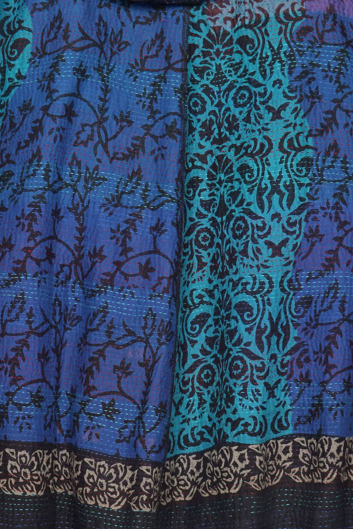 BAGH PRINT KANTHA HOODED A-LINE JKT - bg2050-blu -