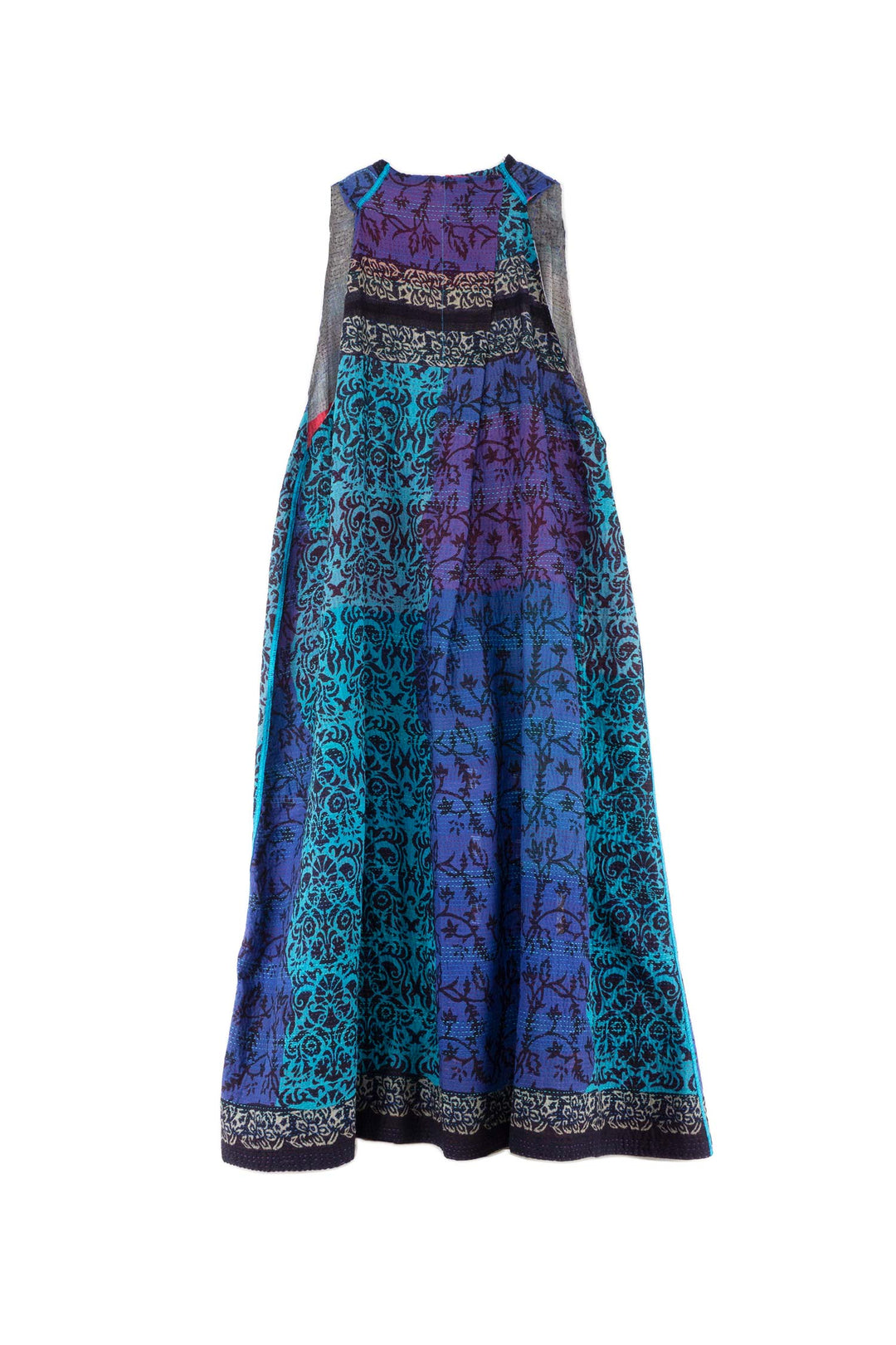 BAGH PRINT KANTHA BACK PLEATED VEST MAXI - bg2222-blu -