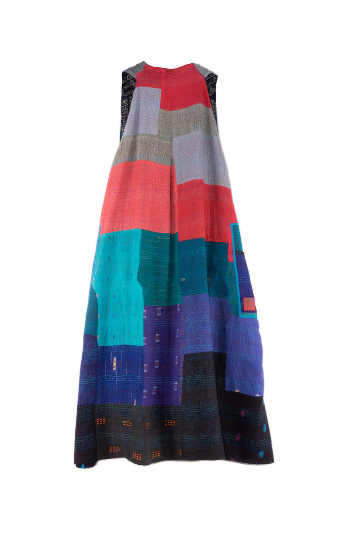 BAGH PRINT KANTHA BACK PLEATED VEST MAXI - bg2222-blu -