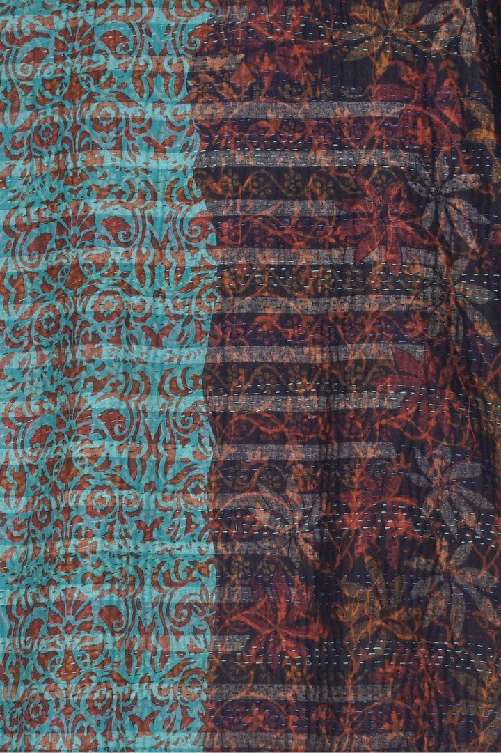BAGH PRINT KANTHA LONG LINE JKT - bg4059-brn -