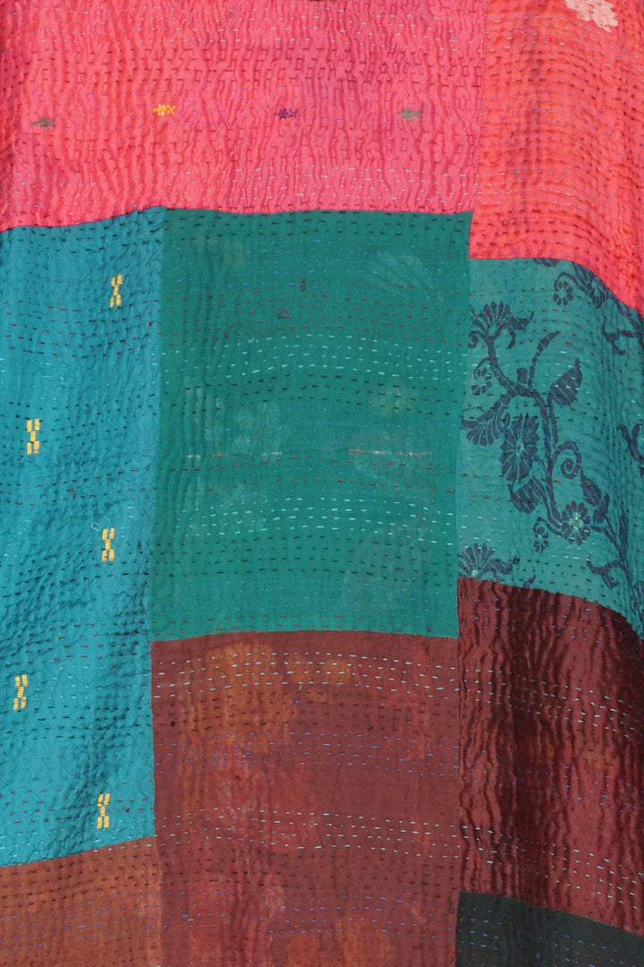 BAGH PRINT KANTHA LONG LINE JKT - bg4059-brn -