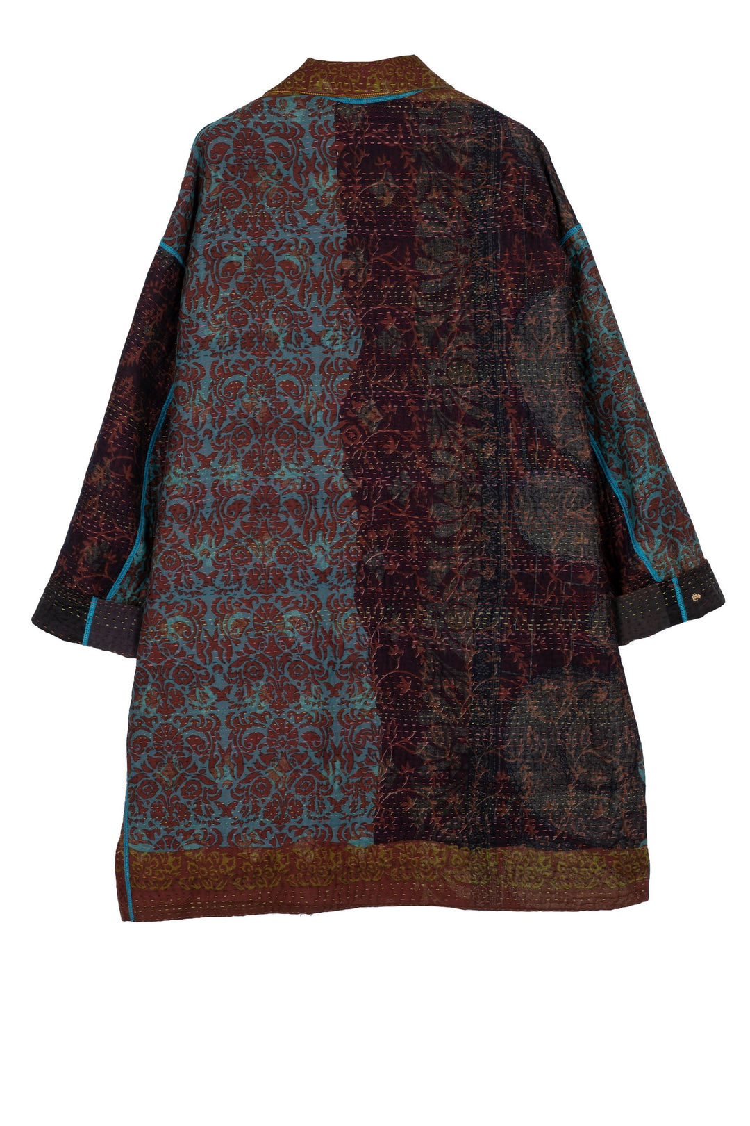 BAGH PRINT KANTHA LONG LINE JKT - bg4059-brn -