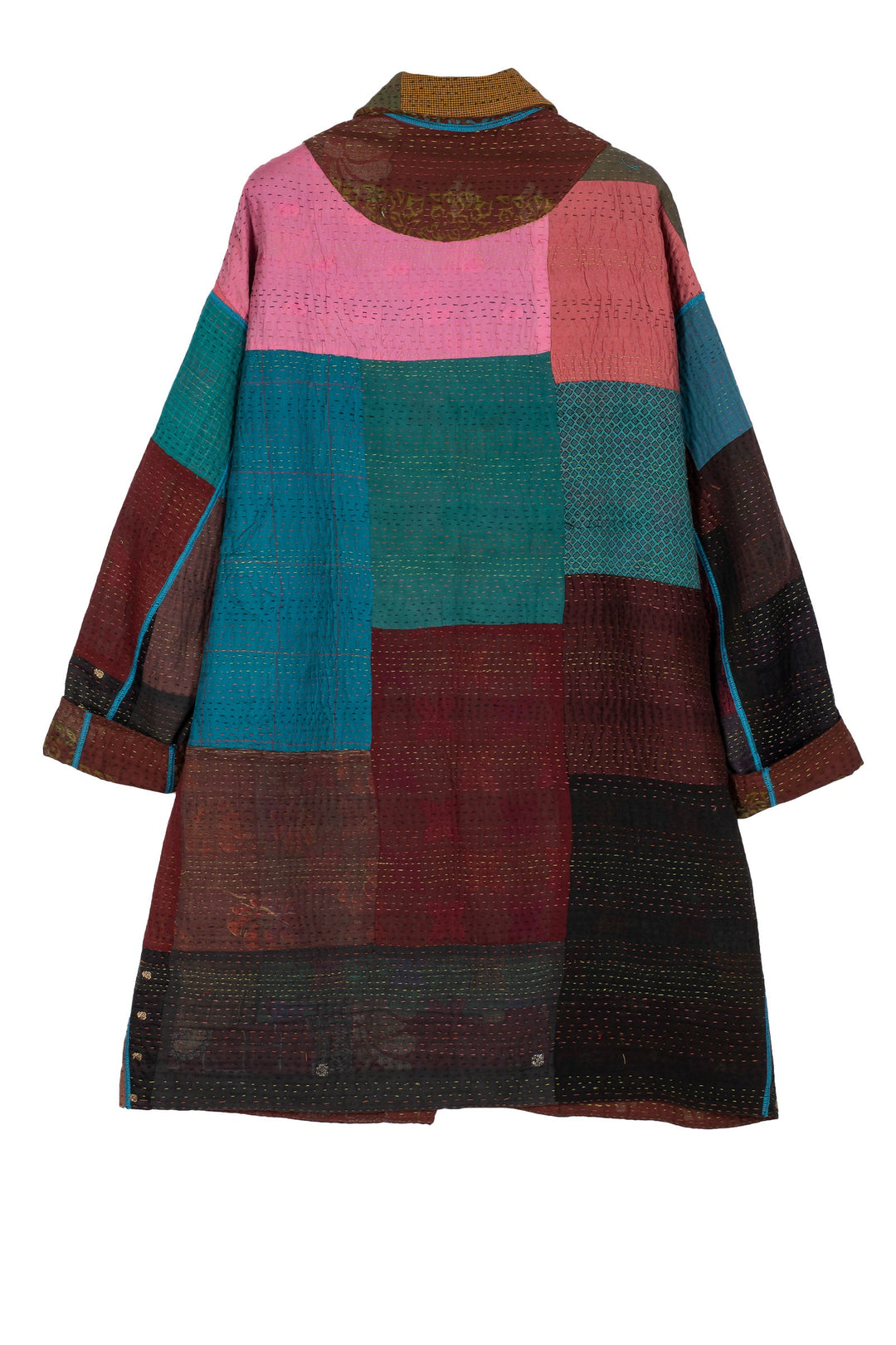 BAGH PRINT KANTHA LONG LINE JKT - bg4059-brn -