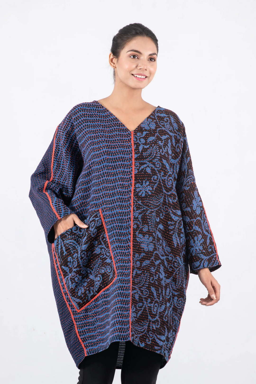 BLUE PRAIRIE BBK KANTHA DOLMAN SLV. DRESS - bk2410-blu -
