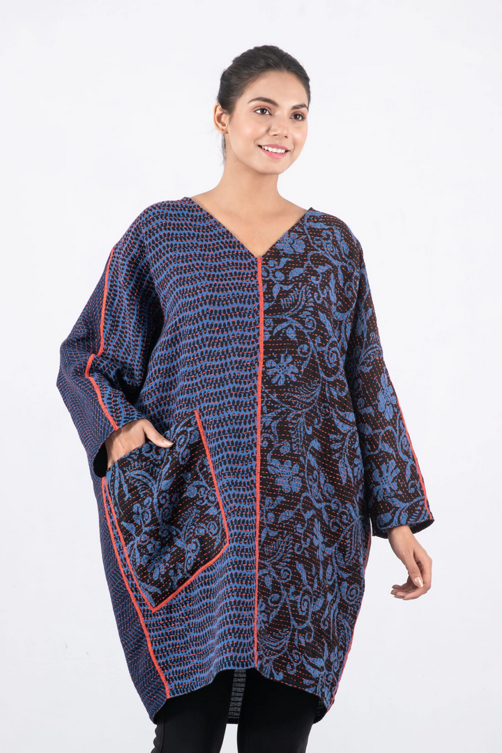 BLUE PRAIRIE BBK KANTHA DOLMAN SLV. DRESS - bk2410-blu -