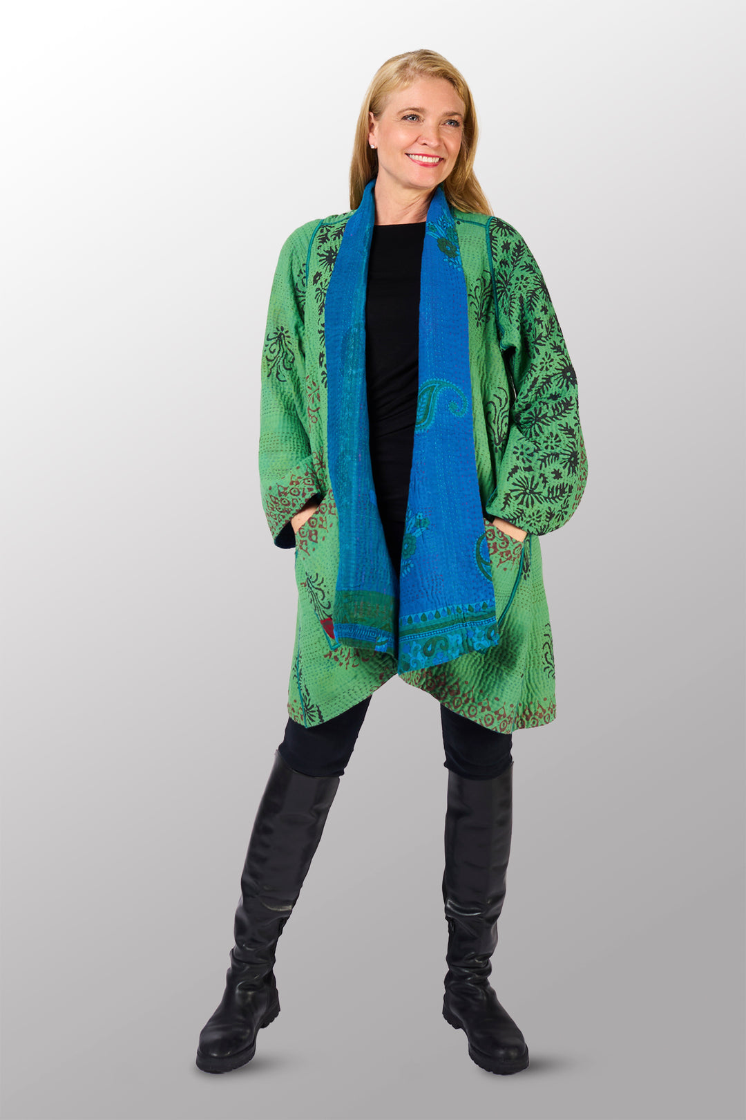 COTTON OVERDYE KANTHA A-LINE JKT - ov4003-cblu034a -