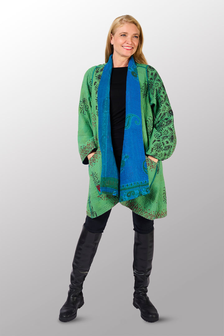 COTTON OVERDYE KANTHA A-LINE JKT - ov4003-cblu034a -