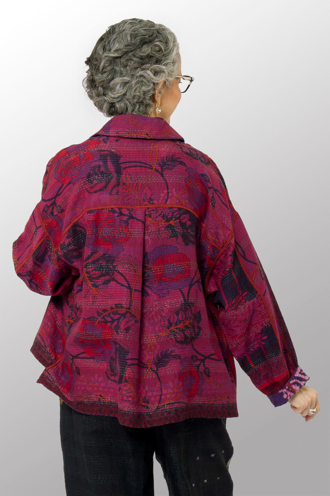 COTTON OVERDYE KANTHA CROPPED SHIRT JACKET - ov2075-cfus001a -