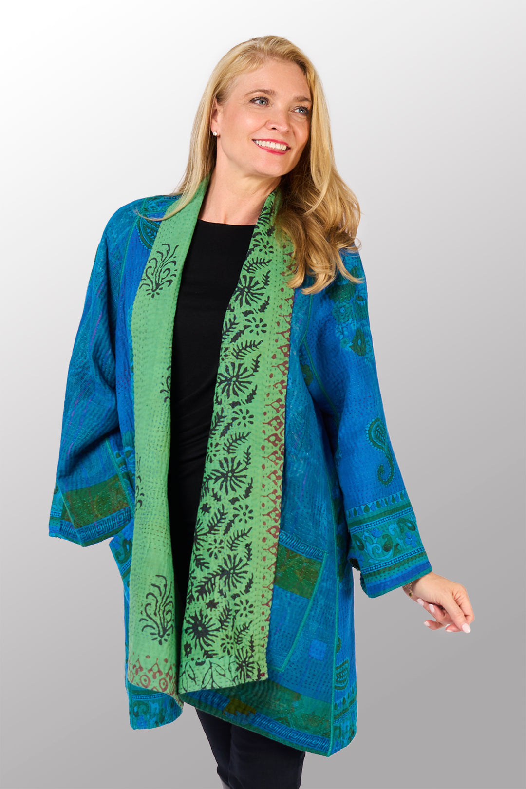 COTTON OVERDYE KANTHA A-LINE JKT - ov4003-cblu034a -