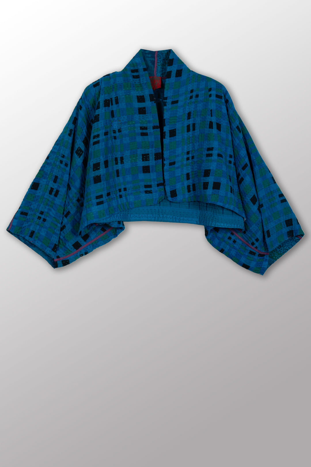 COTTON OVERDYE KANTHA PUFF SLV. SHRUG - ov4062-cblu009a -