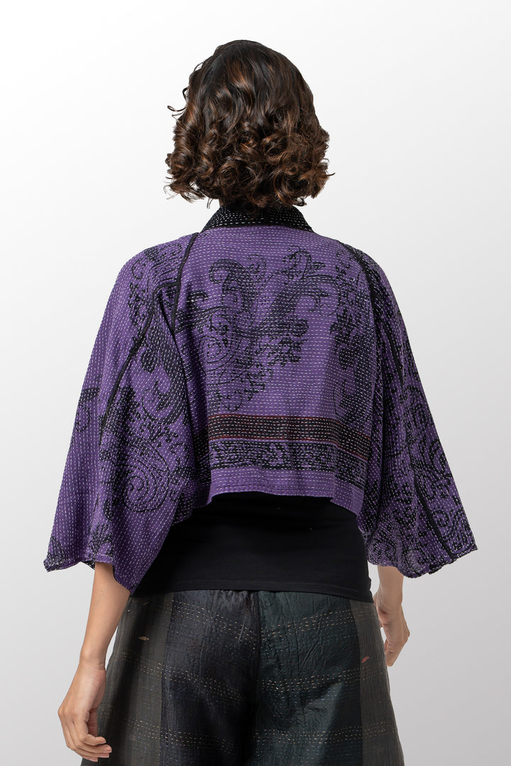 COTTON PAISLEY KANTHA PUFF SLV. SHRUG - cp2062-prp -