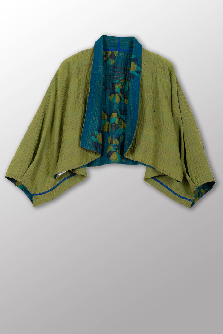 BLOOMING FLOWERS KANTHA PUFF SLV. SHRUG - bf4062-grn -