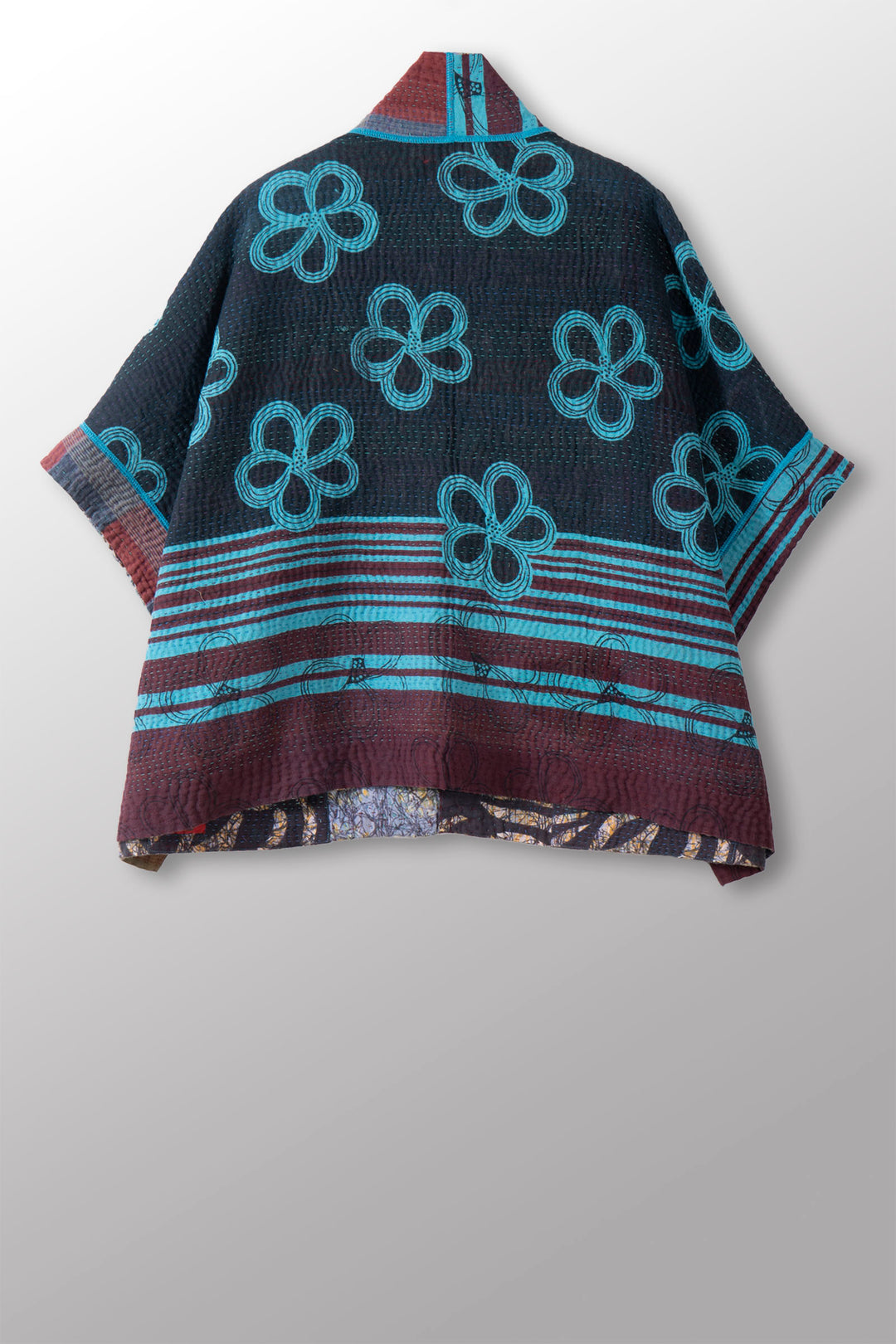 COTTON OVERDYE KANTHA MINI PONCHO - ov4060-cblu004a -