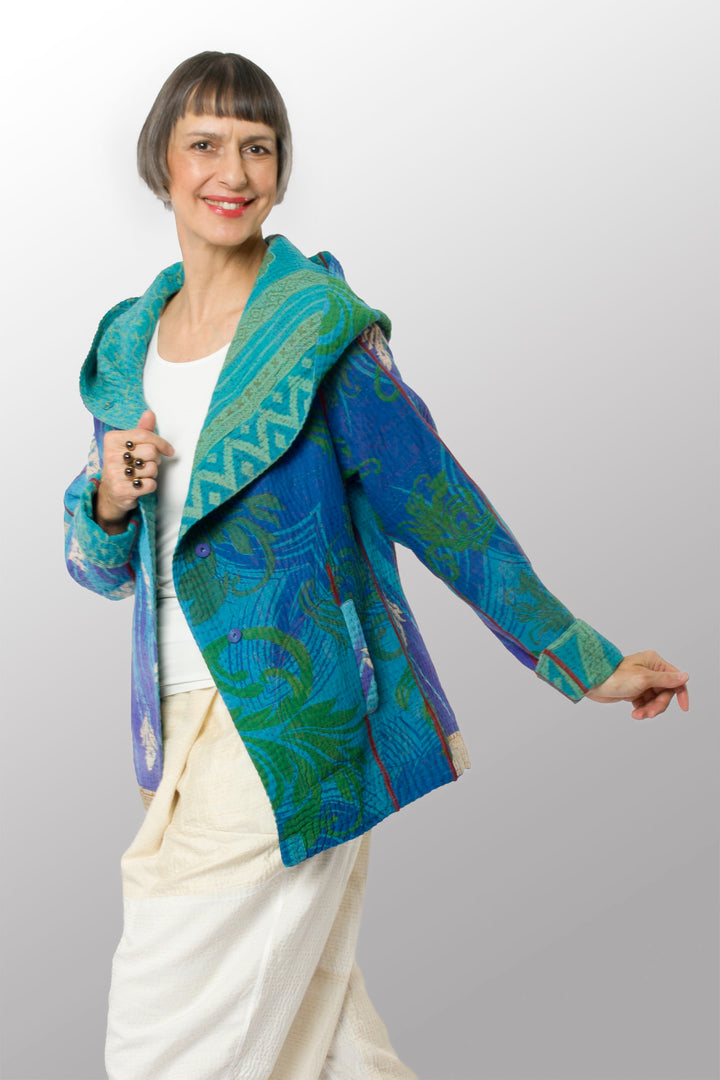 COTTON OVERDYE KANTHA HOODIE JACKET - ov4036-ctuq002m -