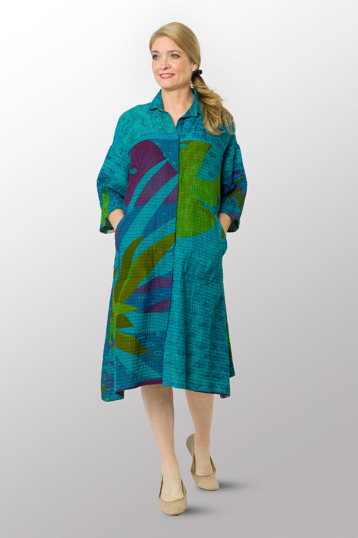 VINTAGE COTTON BBK KANTHA 3/4 SLV. SHIRT DRESS - bb2459-0001s -