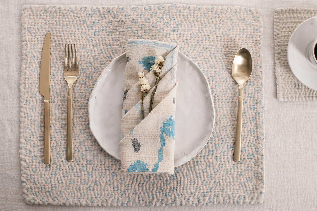 Mosaic Fray Handmade Vintage Kantha Placemat -Cauliflower (SET OF 2)