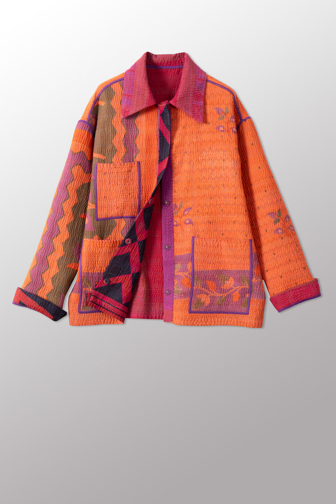 COTTON OVERDYE KANTHA WORKERS JACKET - ov4085-cfus002m -