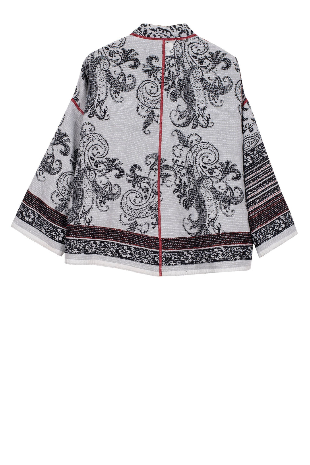 COTTON PAISLEY KANTHA STAND COLLAR CROPPED JACKET - cp2034-wht -