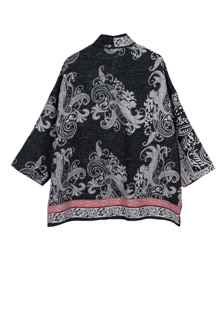 COTTON PAISLEY KANTHA MINI KIMONO JKT - cp2055-blk -