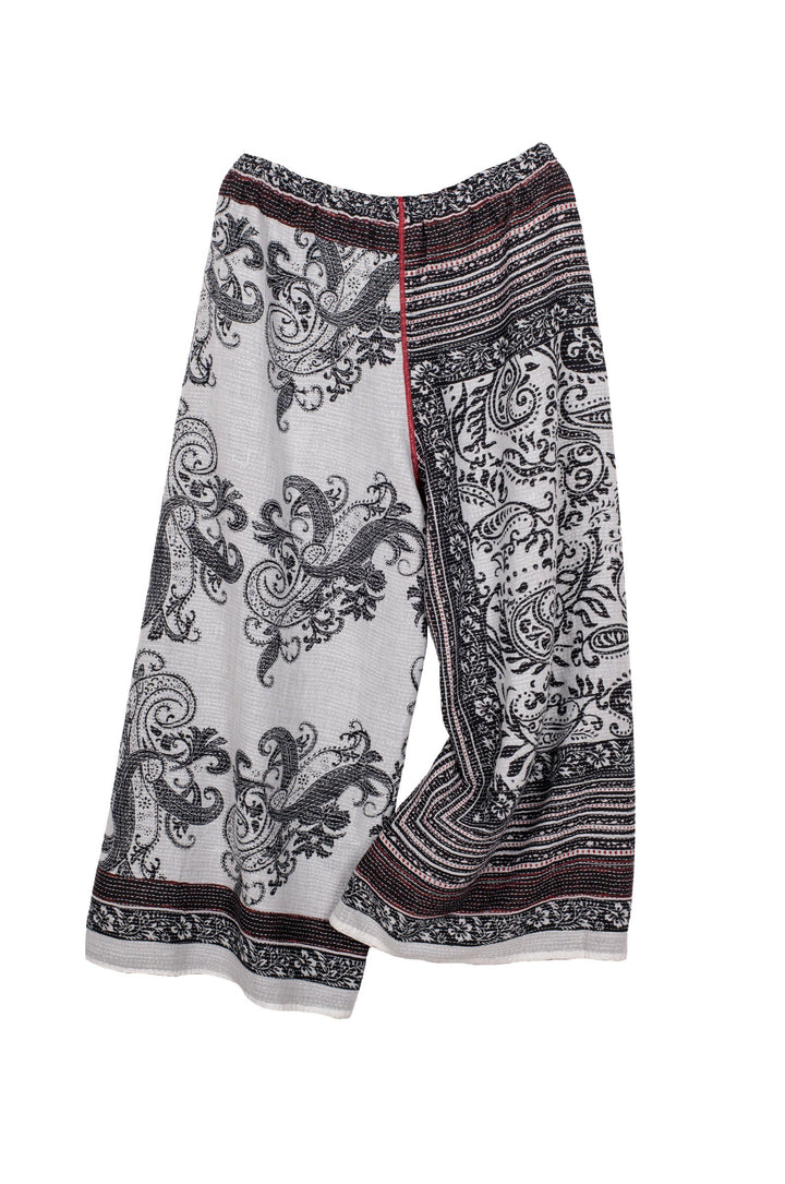 COTTON PAISLEY KANTHA DRAW STRING GAUCHO - cp2627-wht -