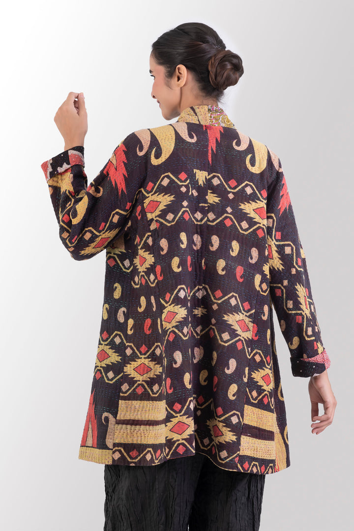 VINTAGE COTTON KANTHA HIGH-NECK TOPPER - cv4045-0043a -