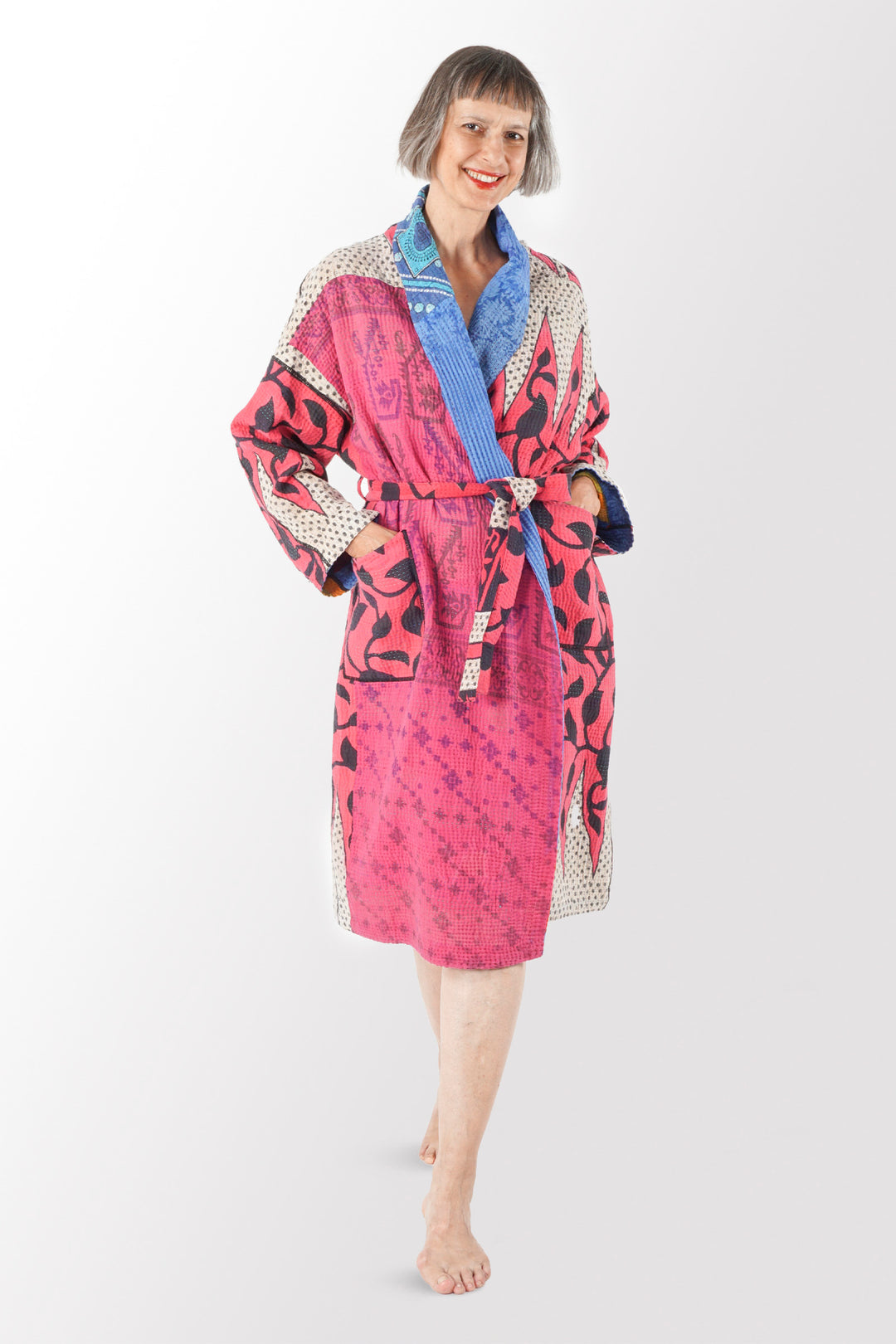 VINTAGE COTTON KANTHA SIMPLE ROBE - cv4334-0005a -