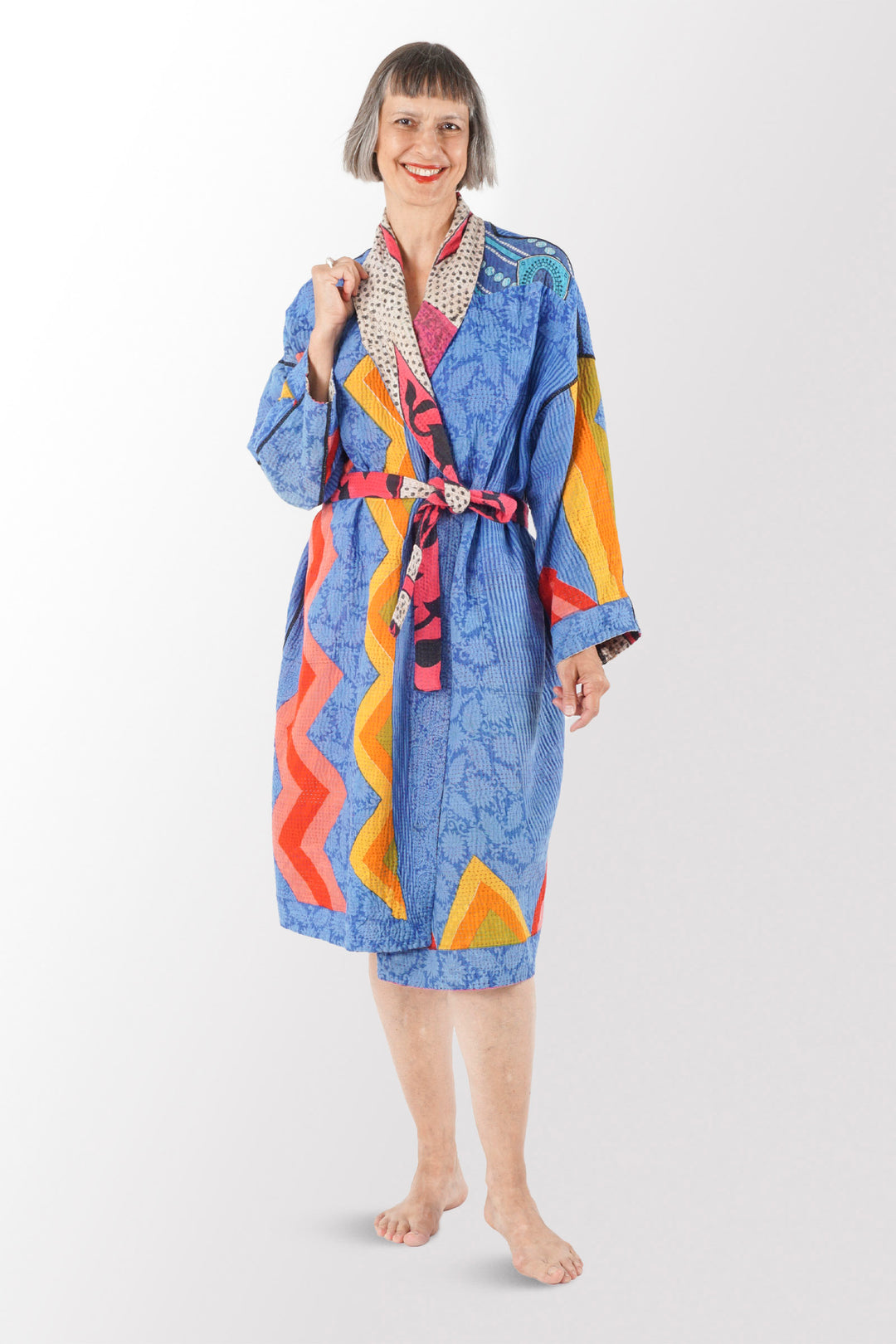 VINTAGE COTTON KANTHA SIMPLE ROBE - cv4334-0005a -