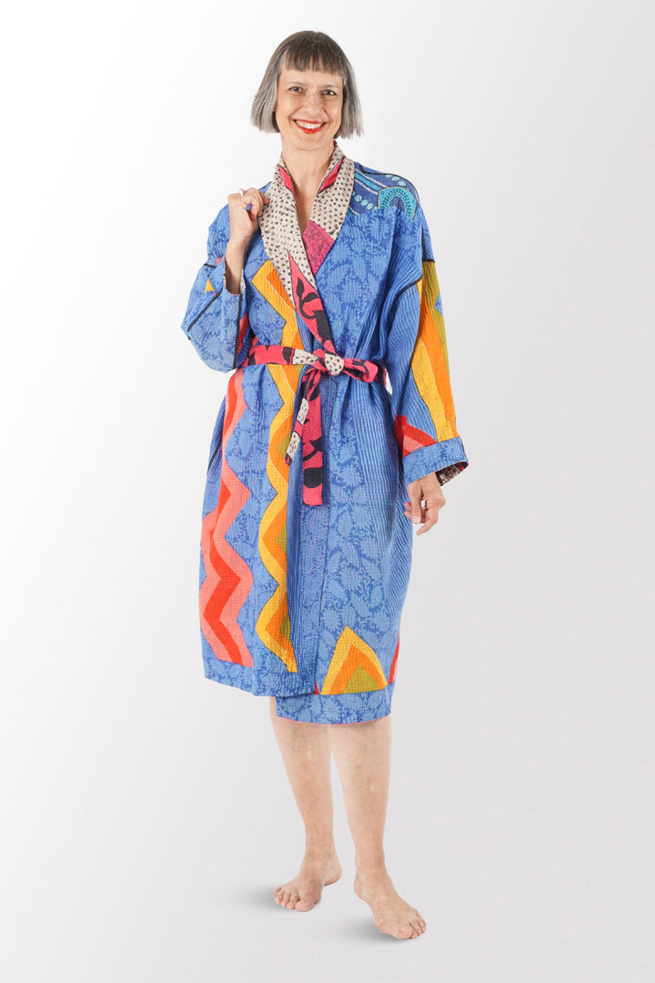 VINTAGE COTTON KANTHA SIMPLE ROBE - cv4334-0005a -