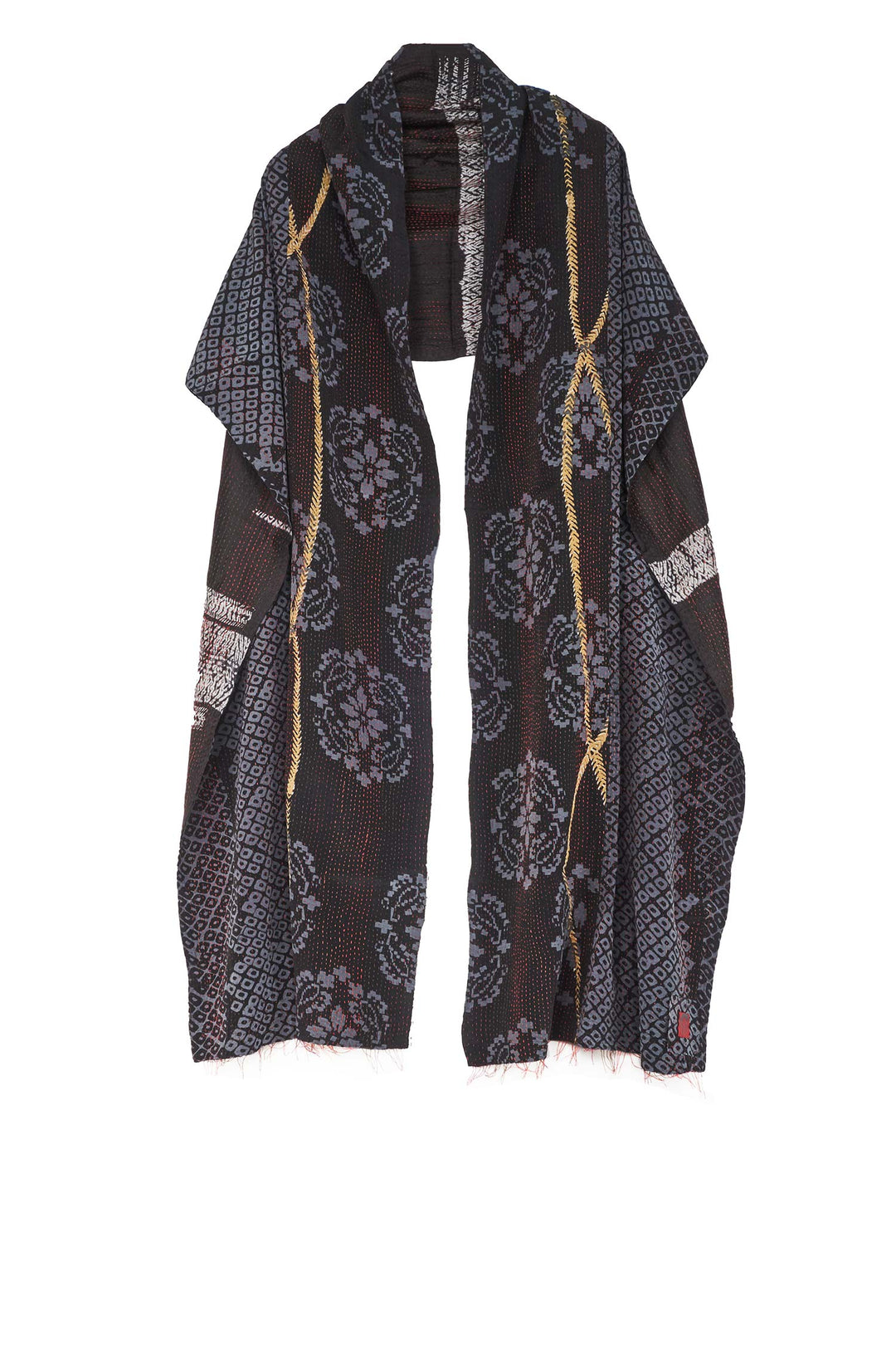 KIMONO PRINT KANTHA SCARF STANDARD - kp2801-blk -