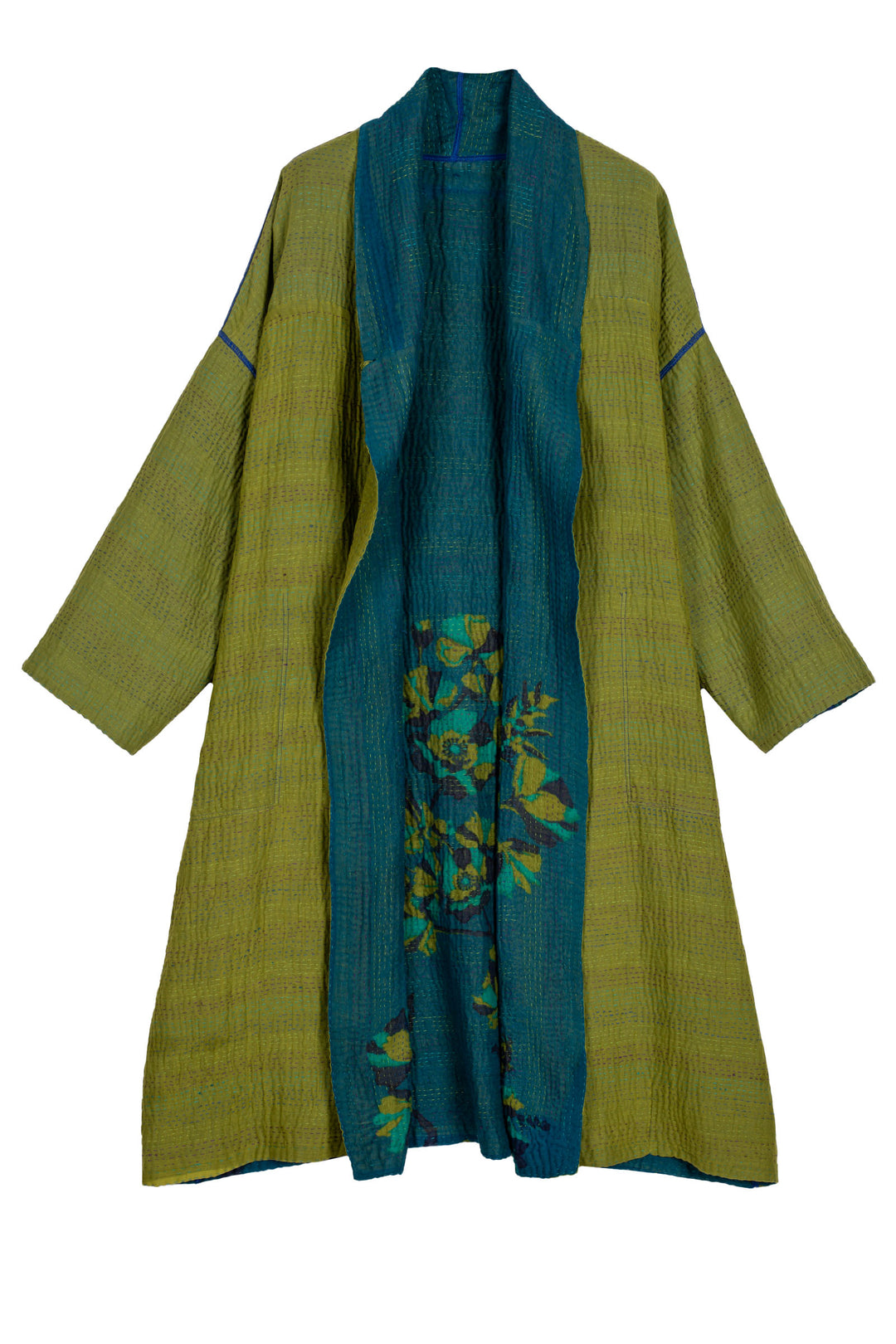 BLOOMING FLOWERS KANTHA SIMPLE ROBE - bf4334-blu -