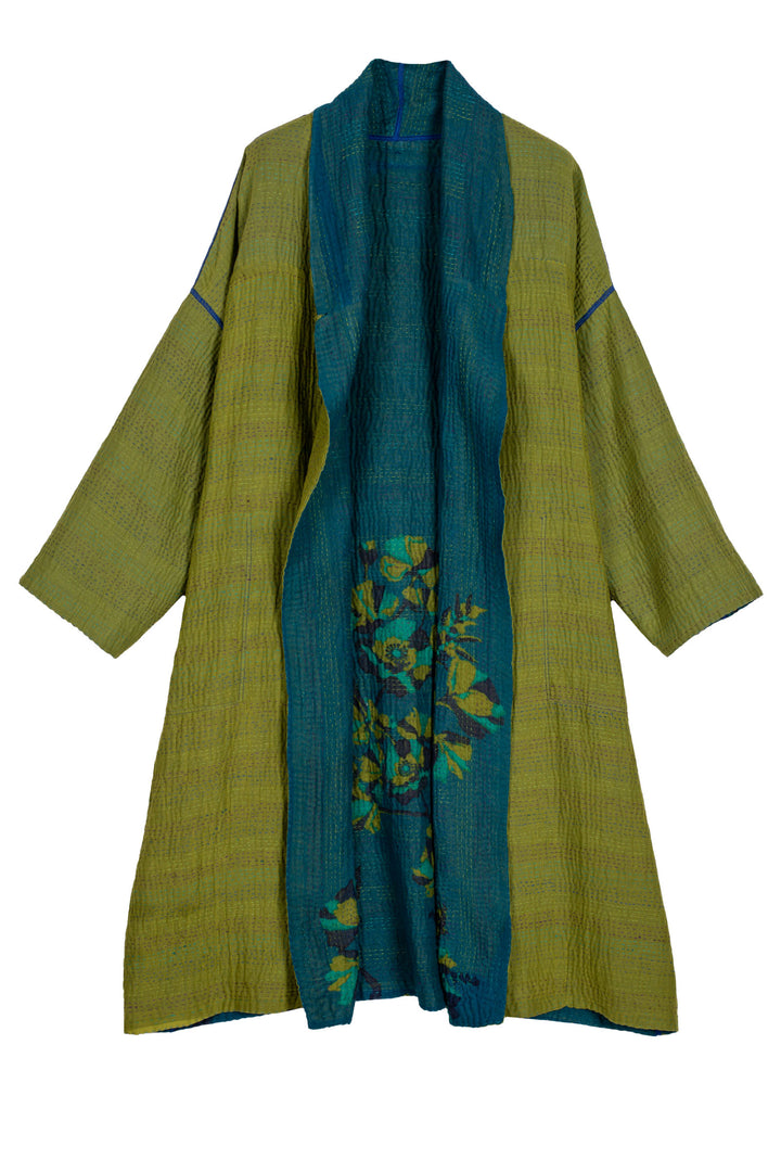 BLOOMING FLOWERS KANTHA SIMPLE ROBE - bf4334-blu -