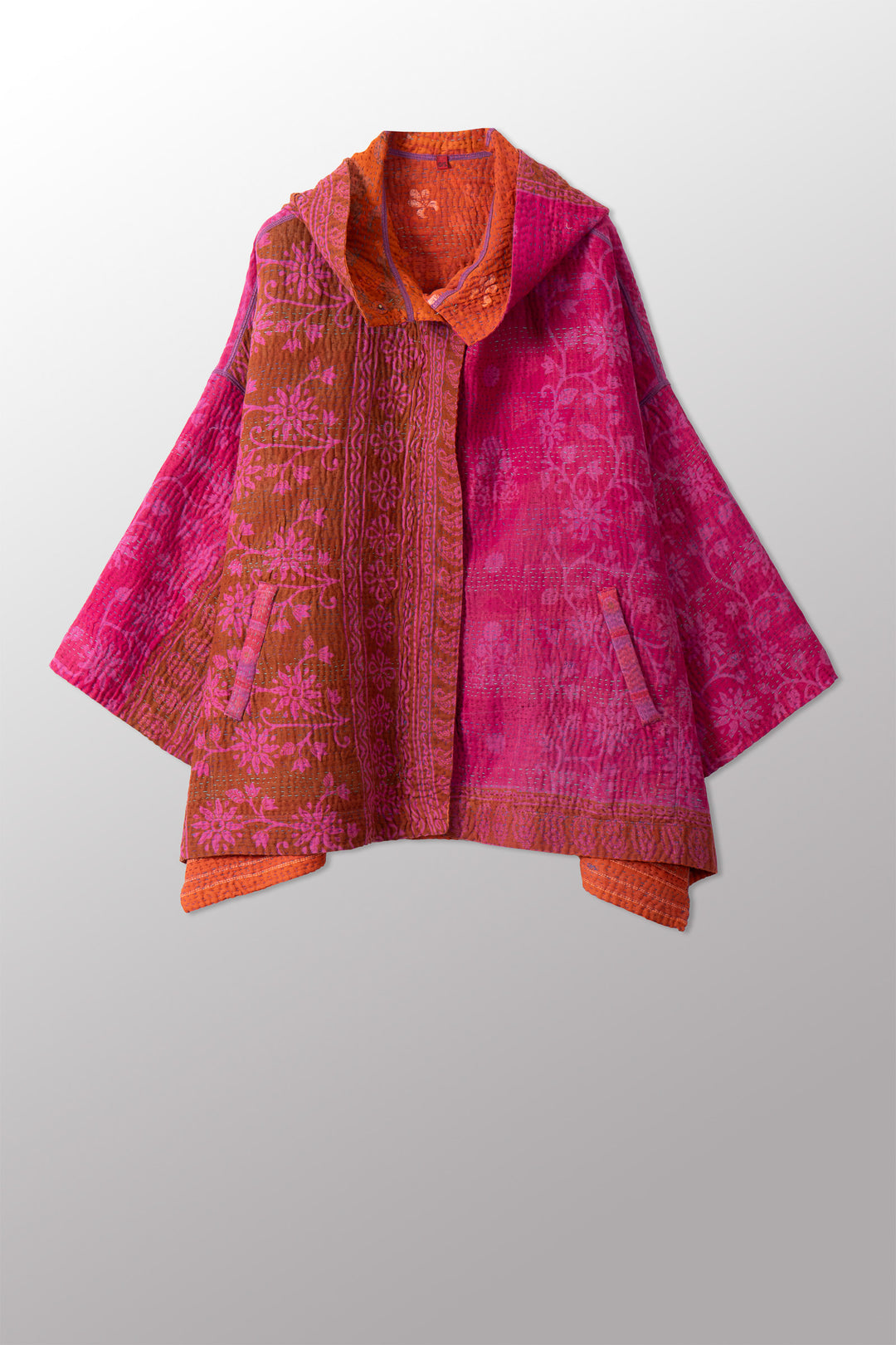 COTTON OVERDYE KANTHA HOODIE PONCHO - ov4064-corg009a -