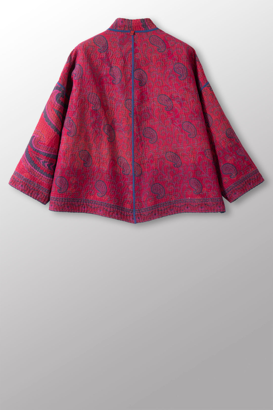 COTTON OVERDYE KANTHA STAND COLLAR CROPPED JKT - ov4034-cblu010a -