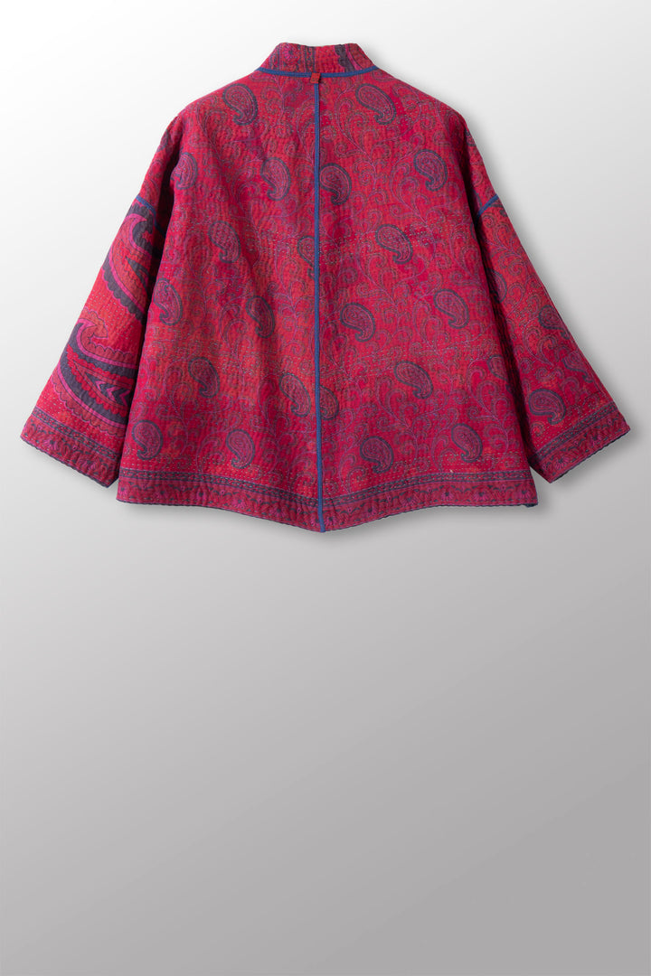 COTTON OVERDYE KANTHA STAND COLLAR CROPPED JKT - ov4034-cblu010a -