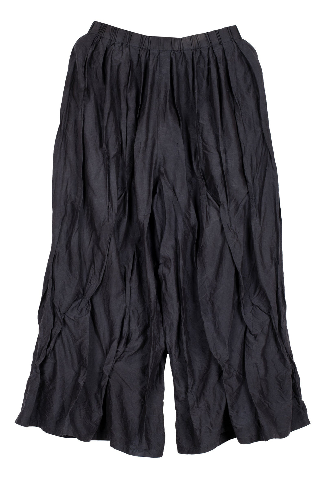 DYED COTTON SILK HEAVY VOILE WAVY TUCKED PANTS - dh1635-blk -