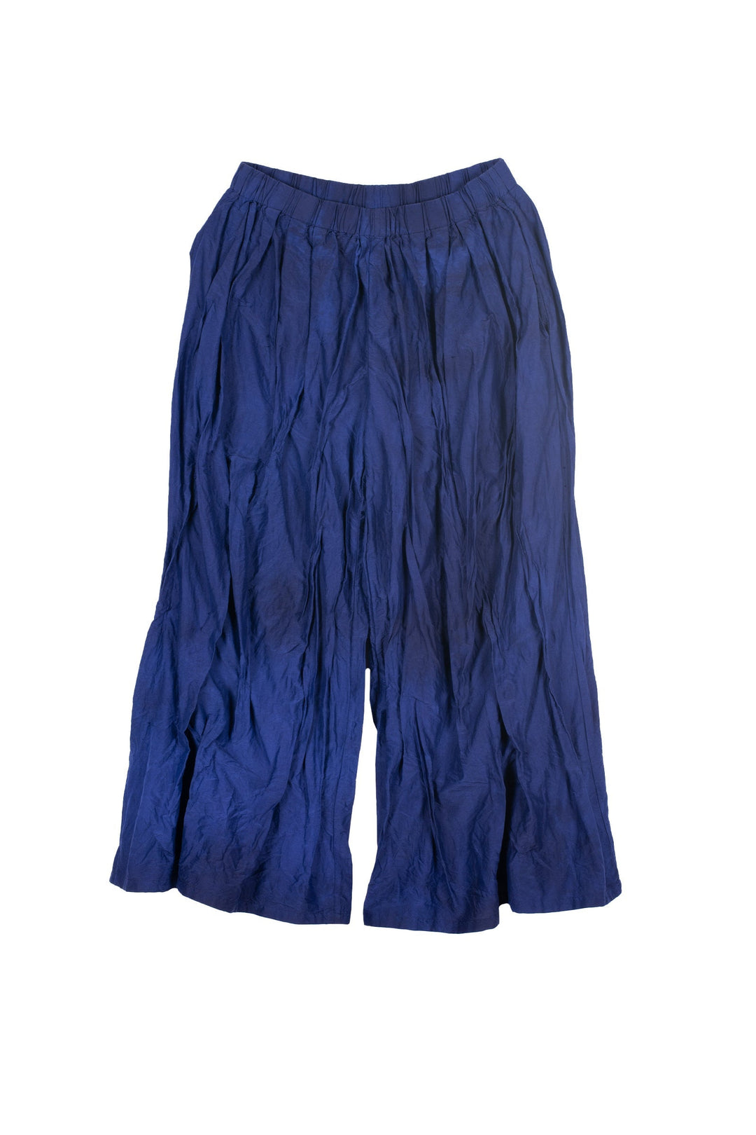 DYED COTTON SILK HEAVY VOILE WAVY TUCKED PANTS - dh1635-blu -