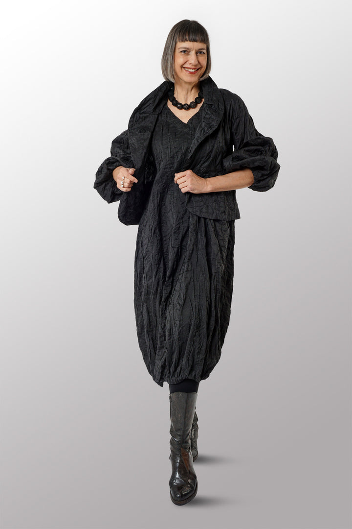 DYED COTTON SILK HEAVY VOILE RANDOM TUCK PUFF SLV. JACKET - dr1077-blk -