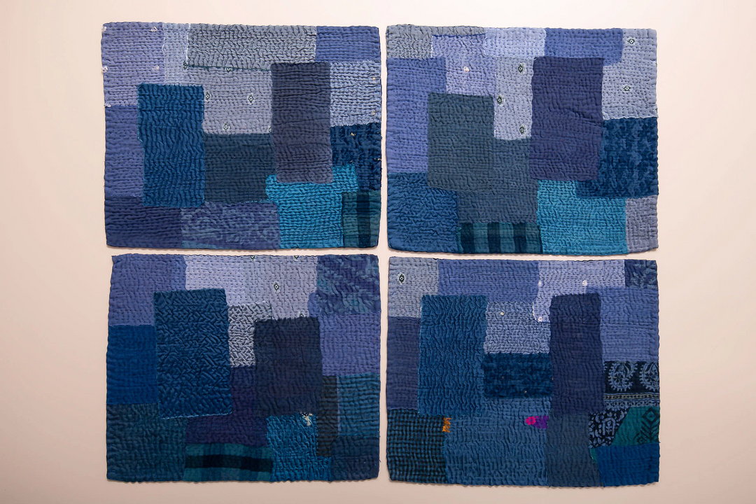 Landscape Fray Handmade Vintage Kantha Placemat -Navy (SET OF 2)