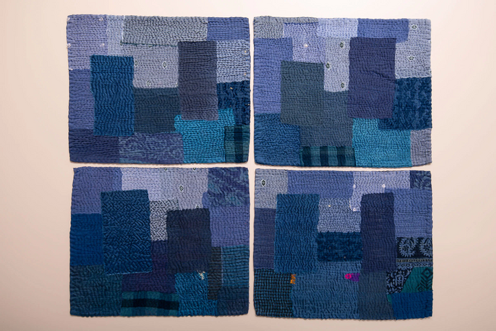 Landscape Fray Handmade Vintage Kantha Placemat -Navy (SET OF 2)