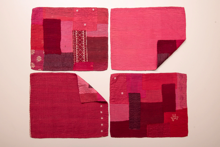 Landscape Fray Handmade Vintage Kantha Placemat -Red (SET OF 2)
