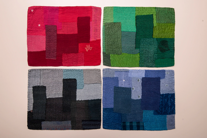 Landscape Fray Handmade Vintage Kantha Placemat -Red (SET OF 2)