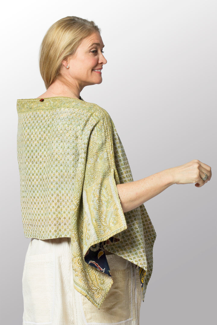 VINTAGE COTTON KANTHA CAPE - cv2806-0004a -