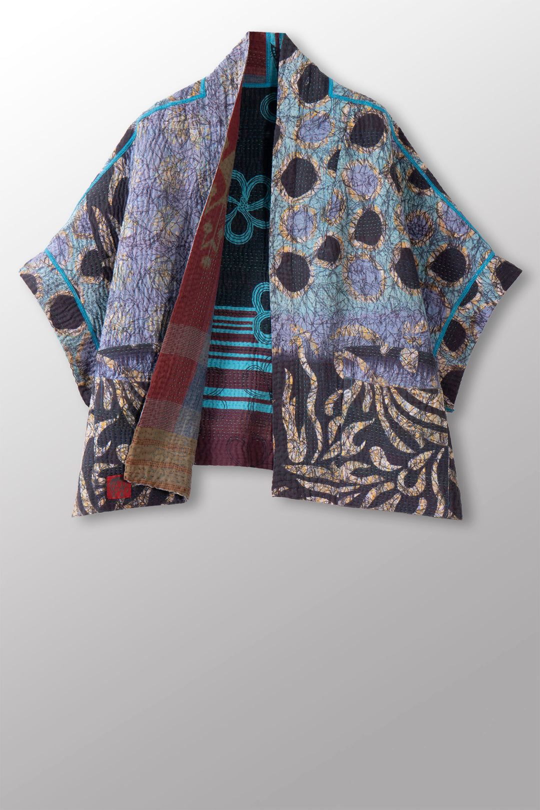 COTTON OVERDYE KANTHA MINI PONCHO - ov4060-cblu004a -