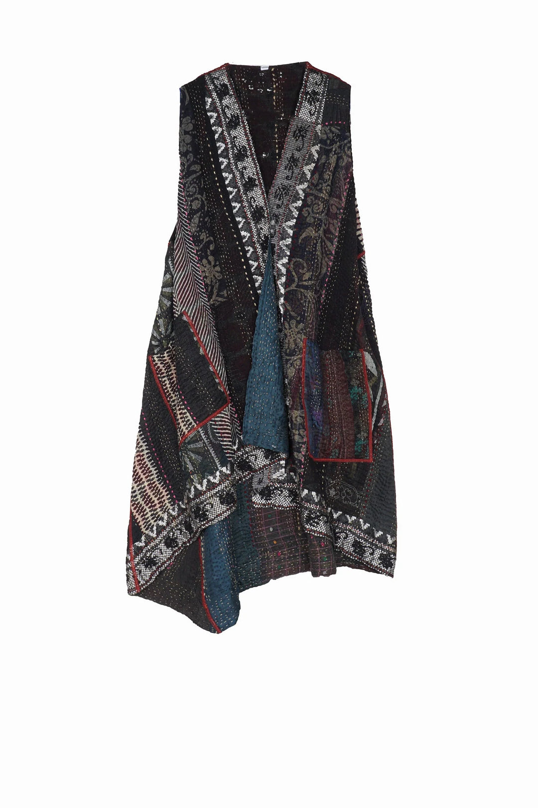 STRIPE RALLIS KANTHA WRAP VEST - pr4213-blk -