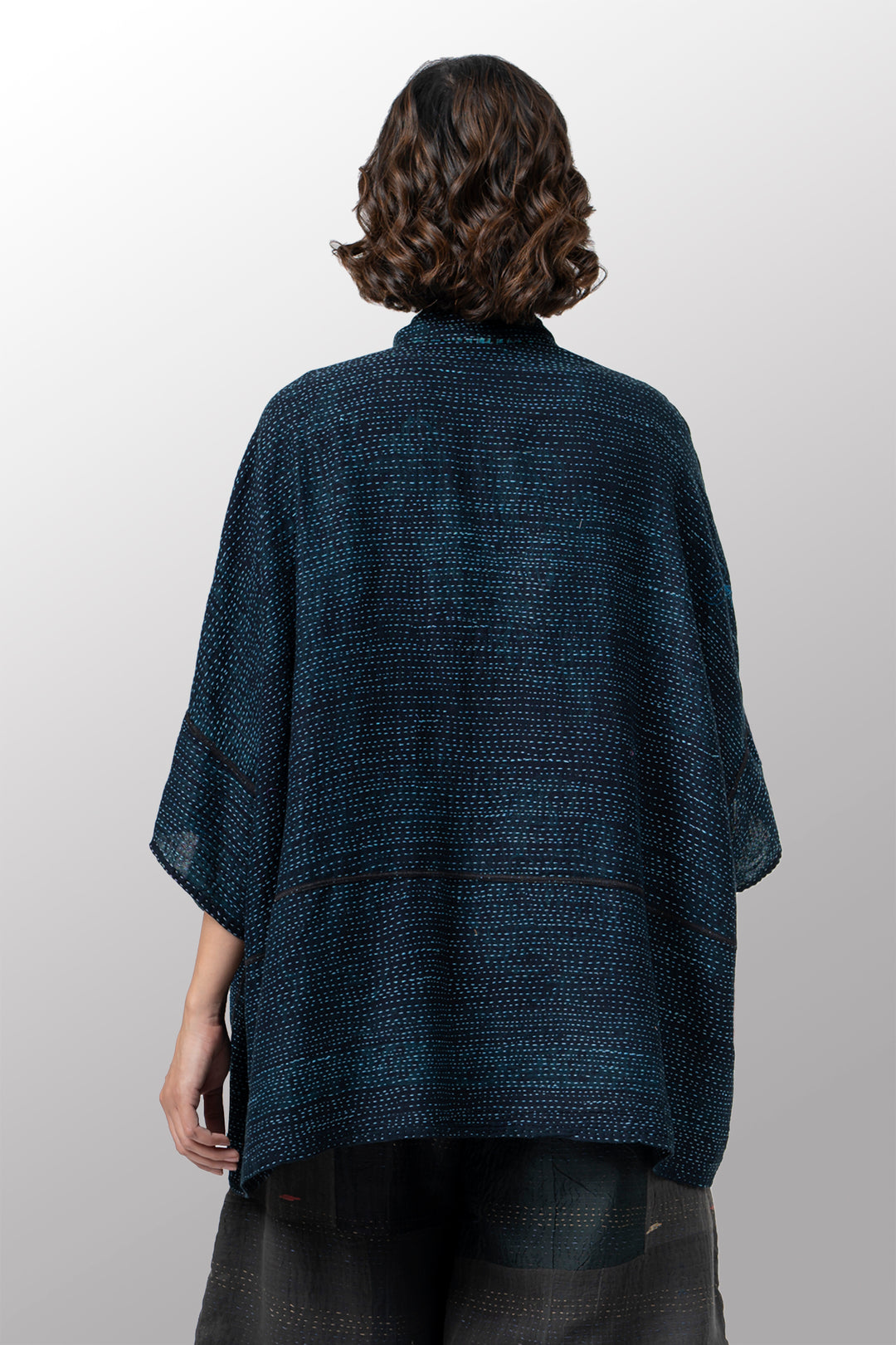 COTTON PAISLEY KANTHA WIDE SHIRT - cp2546-tel -