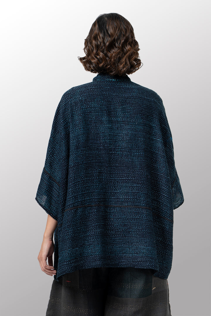 COTTON PAISLEY KANTHA WIDE SHIRT - cp2546-tel -