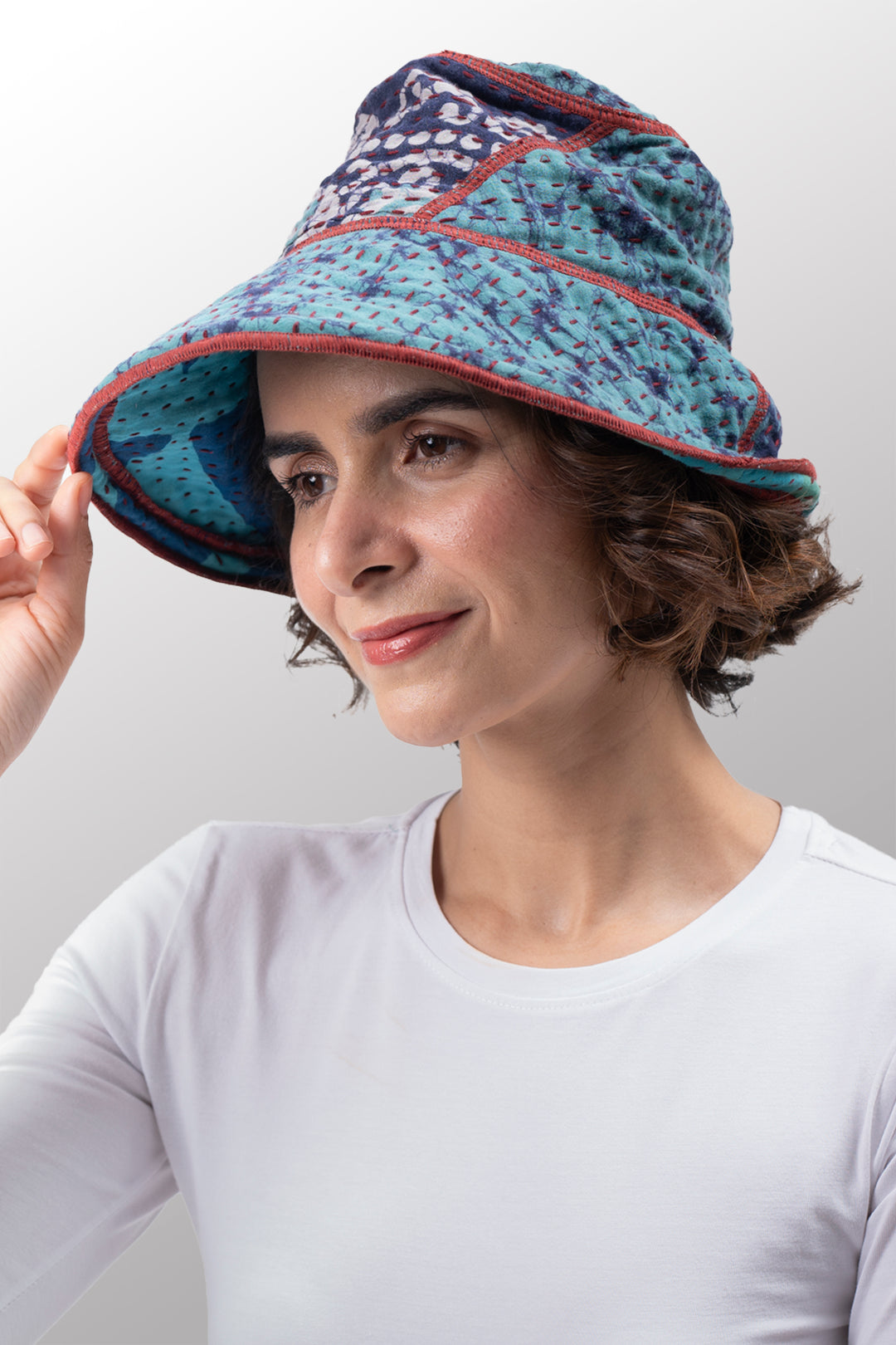 VINTAGE COTTON BBK KANTHA CIRCULAR CUT BRIM HAT - bb4882-0001a -
